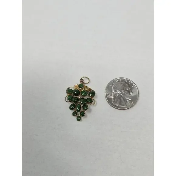 14K Solid Gold Natural Green Jadeite Grape Cluster Pendant Cabochon Vintage